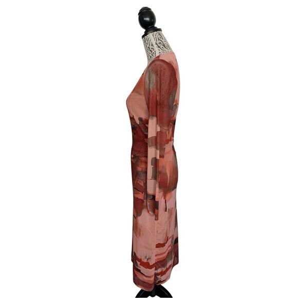 VICI Fall Baecation Printed Long Sleeve Mesh Midi Dress Red, Rust Size M - Picture 6 of 12